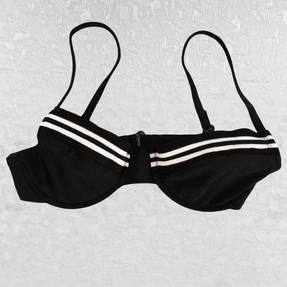 Tango Rose Vintage Black and White Bikini Top with Underwire Cups Size S